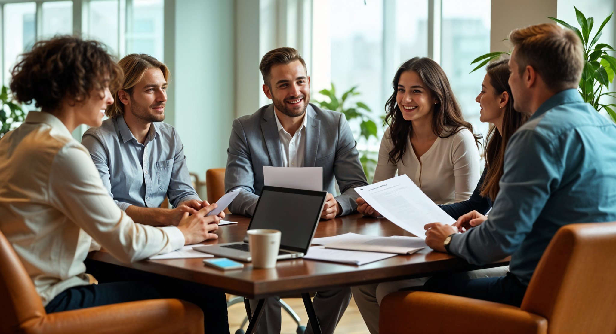Equipo corporativo en reunión discutiendo estrategias de retribución flexible y optimización salarial, con gráficos financieros en pantalla